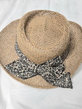 San Diego Hat Co. Women's Seagrass Gambler Hat with Leopard Print Scarf Band